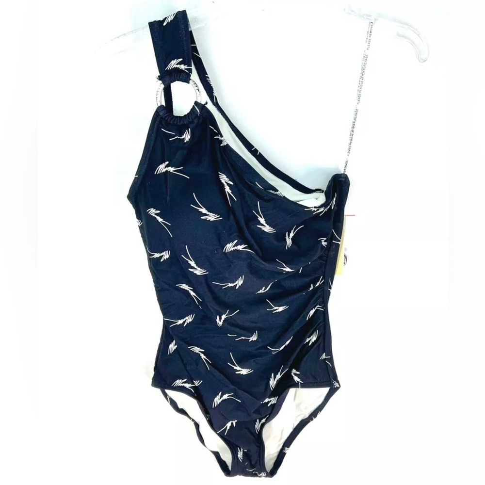 Michael Kors Women’s One Shoulder Navy Blue One Piece Padded Swimsuit Size 10